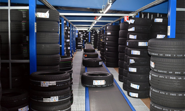 Racks of tyres in stock